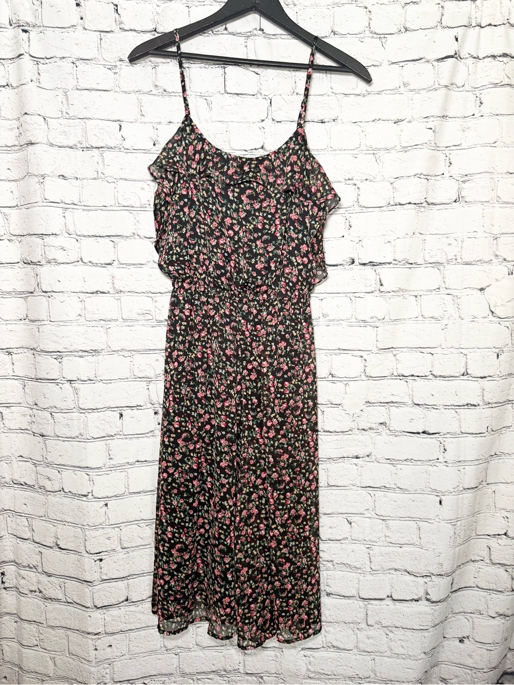 Cope. Black floral dress. Size 8